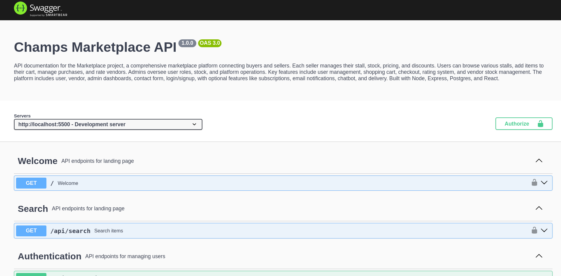Champs API screenshot